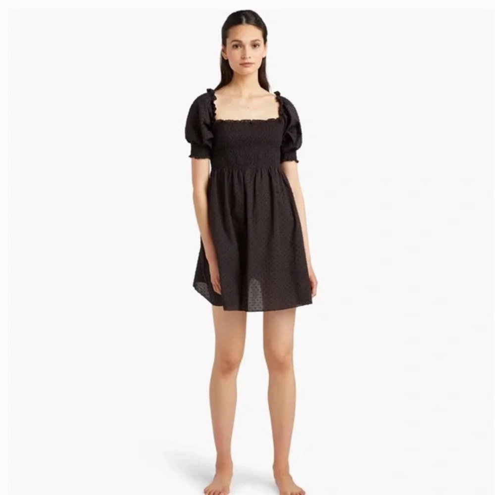 Hill House Home Athena Nap Dress Black Swiss Dot Size XS